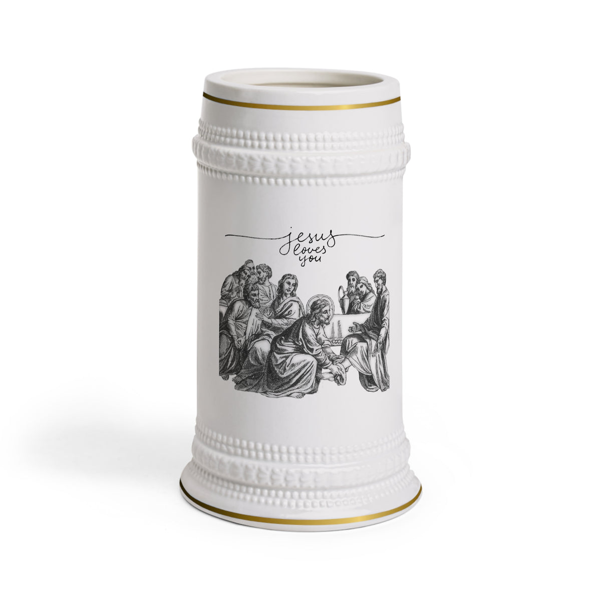 Jesus Loves You Ceramic Beer Stein Mug – 22 oz — front view