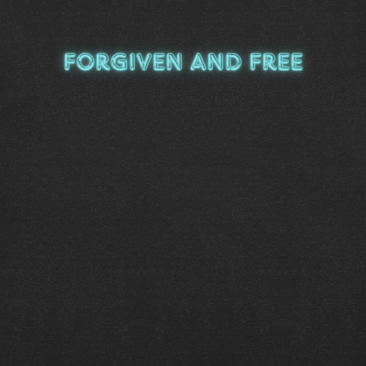Forgiven and Free Ephesians 1:7 Christian T-Shirt — black heather, design detail