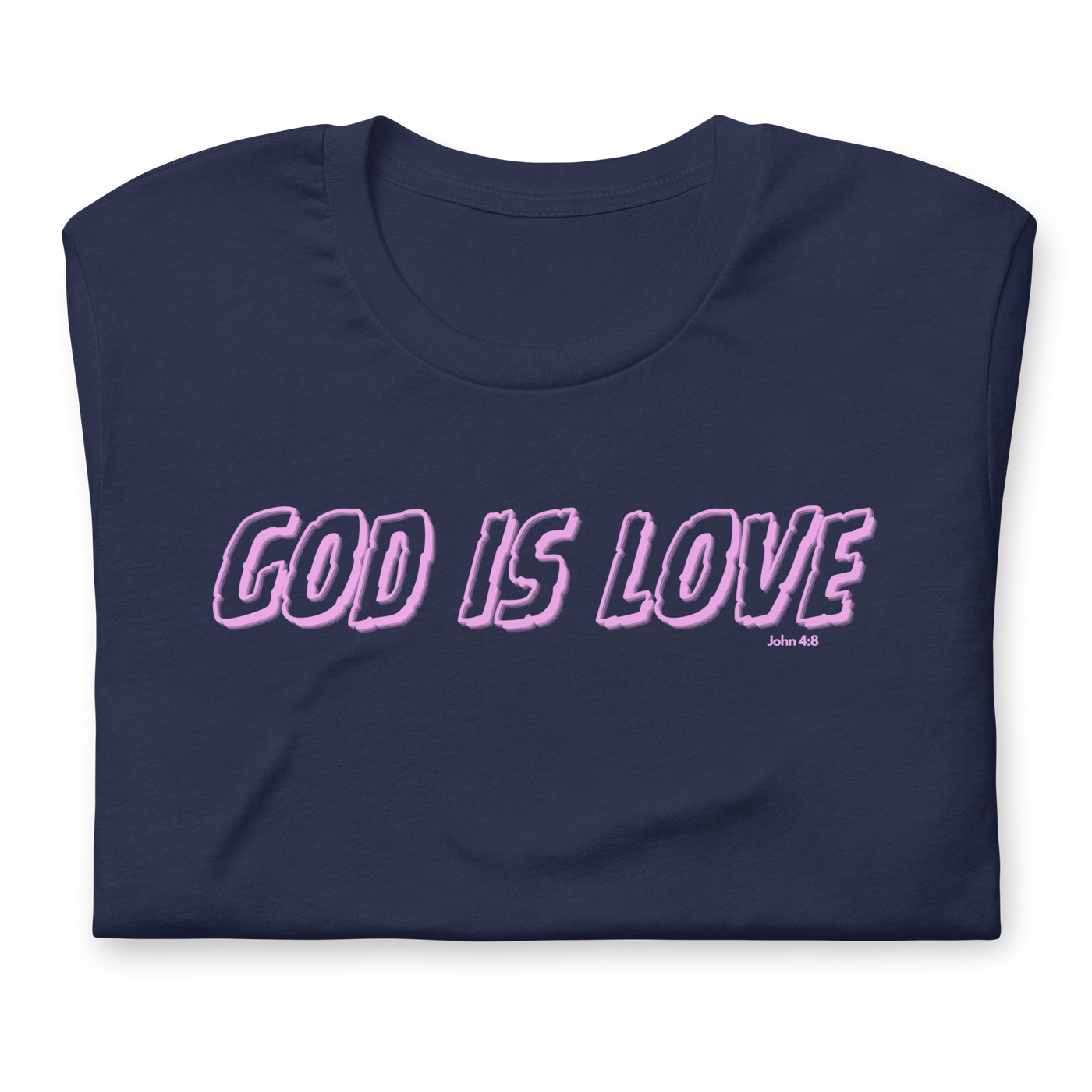 God Is Love 1 John 4:8 Navy Neon Christian T-Shirt — navy, folded view