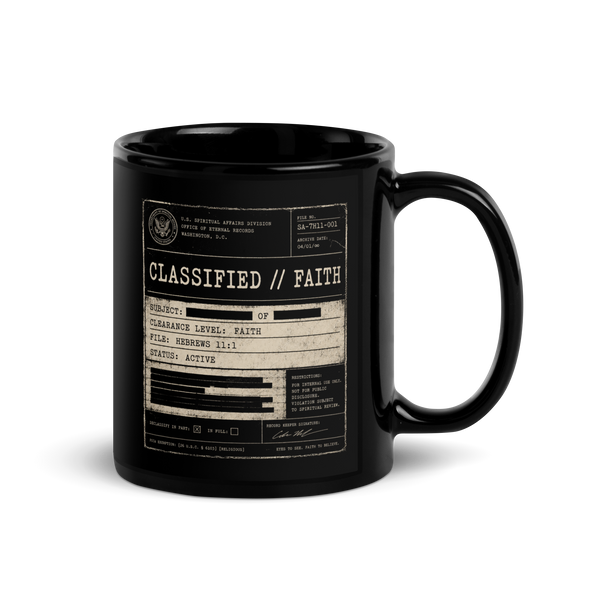 Classified Faith Hebrews 11:1 Black Christian Mug – 11 oz — black, front view