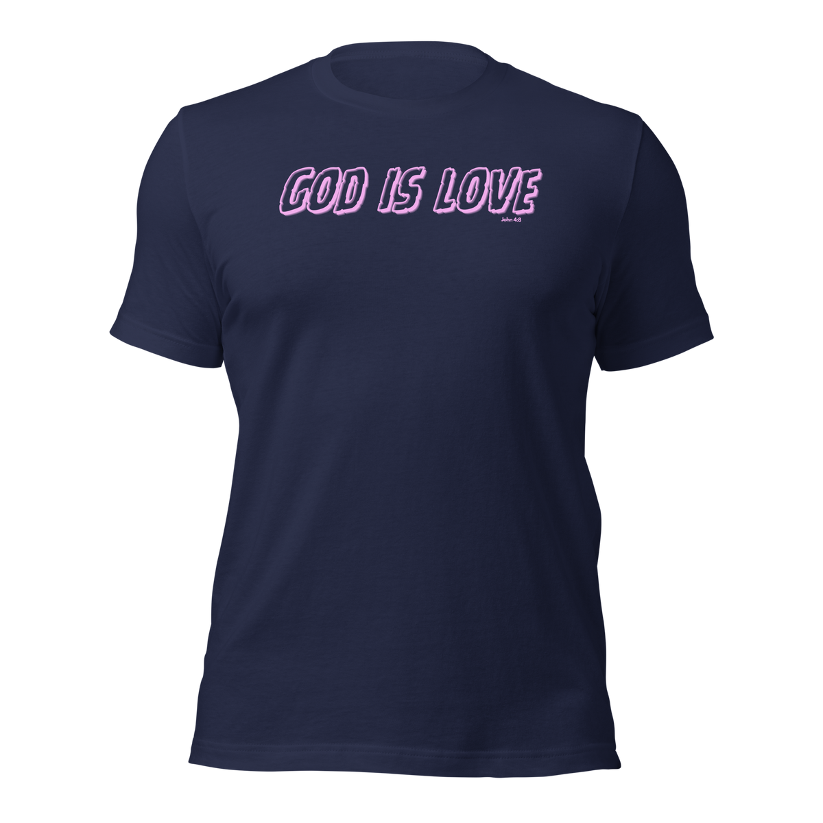 God Is Love 1 John 4:8 Navy Neon Christian T-Shirt — navy, product mockup