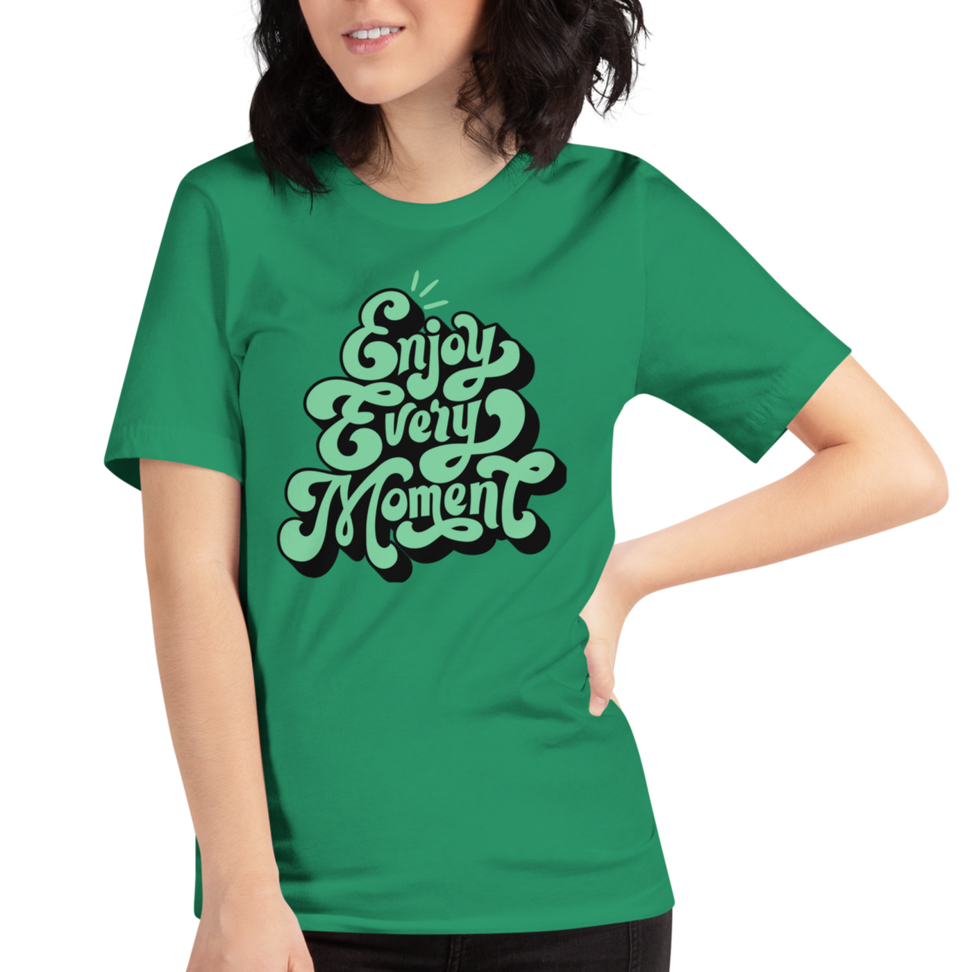 Enjoy Every Moment Ecclesiastes 3:12–13 Christian T-Shirt — green, shown on model