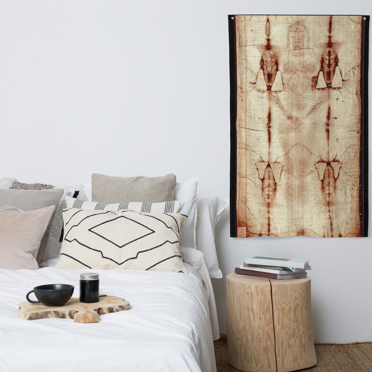 Shroud of Turin Replica Flag – Gospel Noir Study Print — white, front view