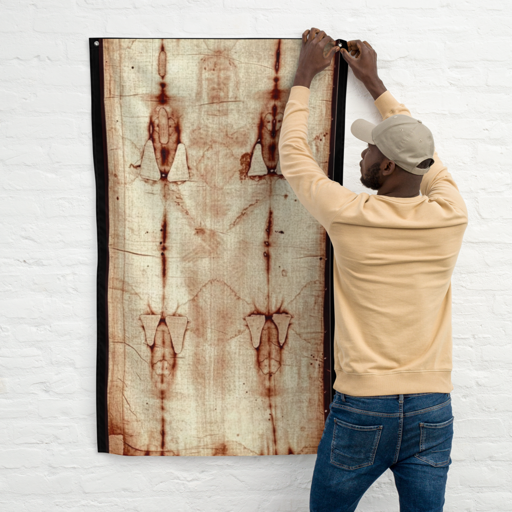 Shroud of Turin Replica Flag – Gospel Noir Study Print — white, product view