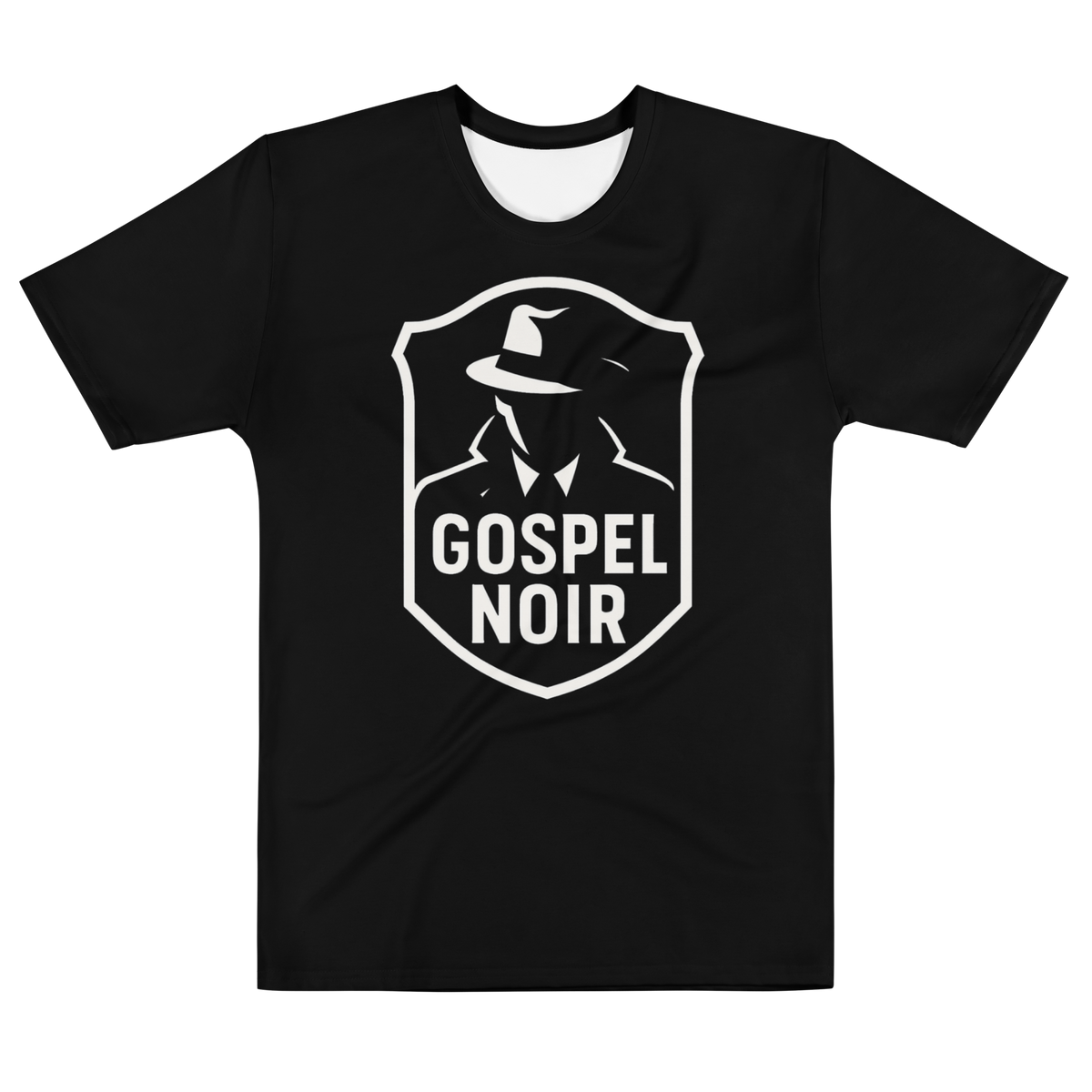 Gospel Noir men’s cotton crew neck T-shirt — white, front view
