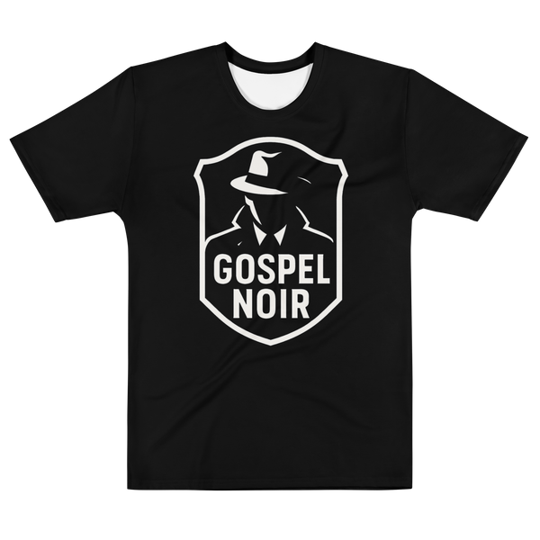 Gospel Noir men’s cotton crew neck T-shirt — white, front view