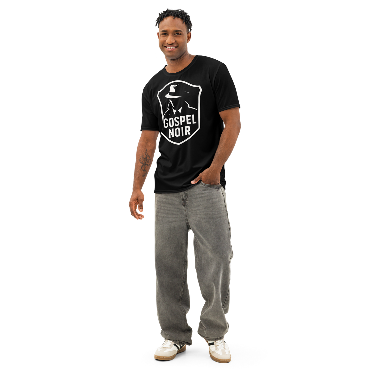 Gospel Noir men’s cotton crew neck T-shirt — white, front product view