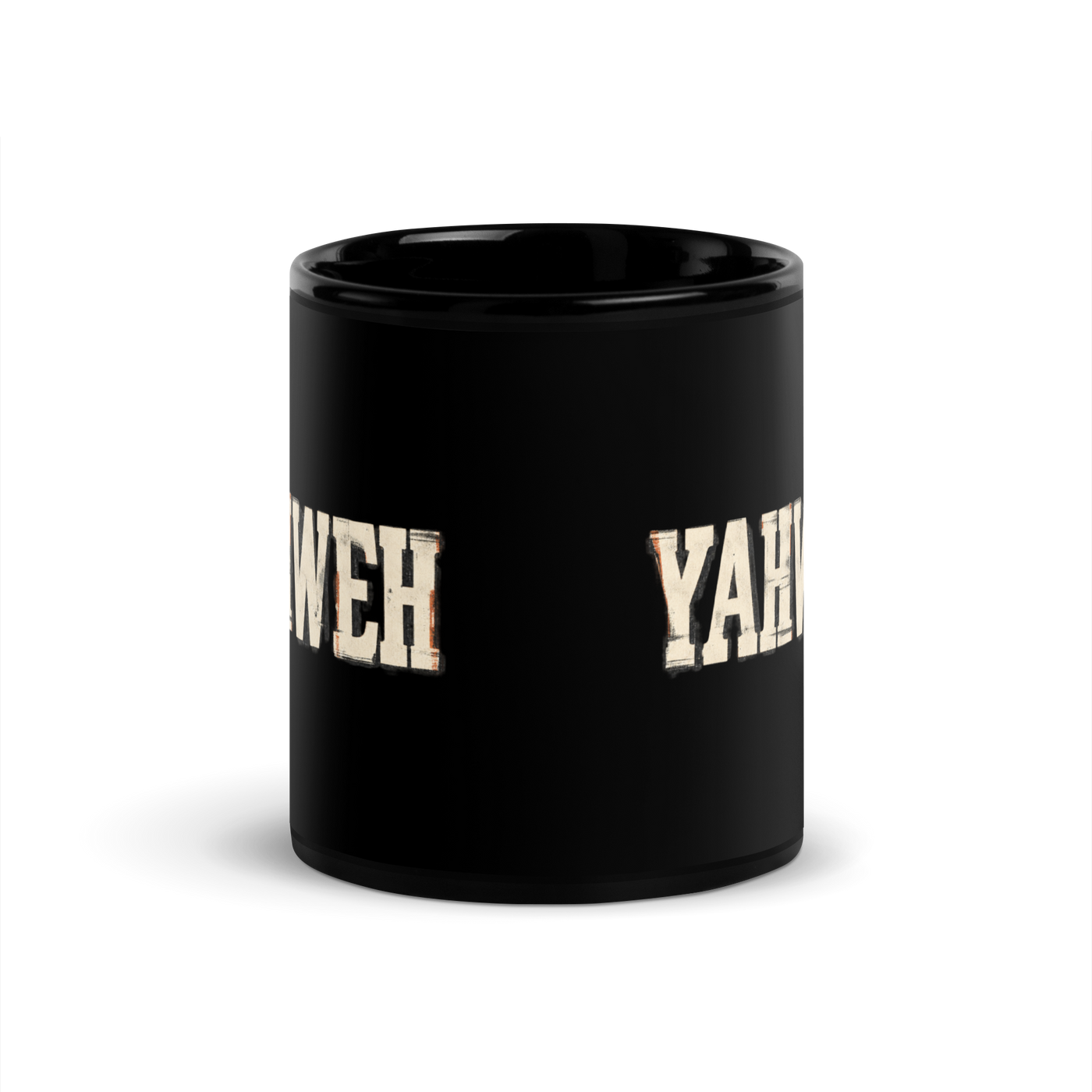 Christ the King black Christian coffee mug by Gospel Noir, front product view.