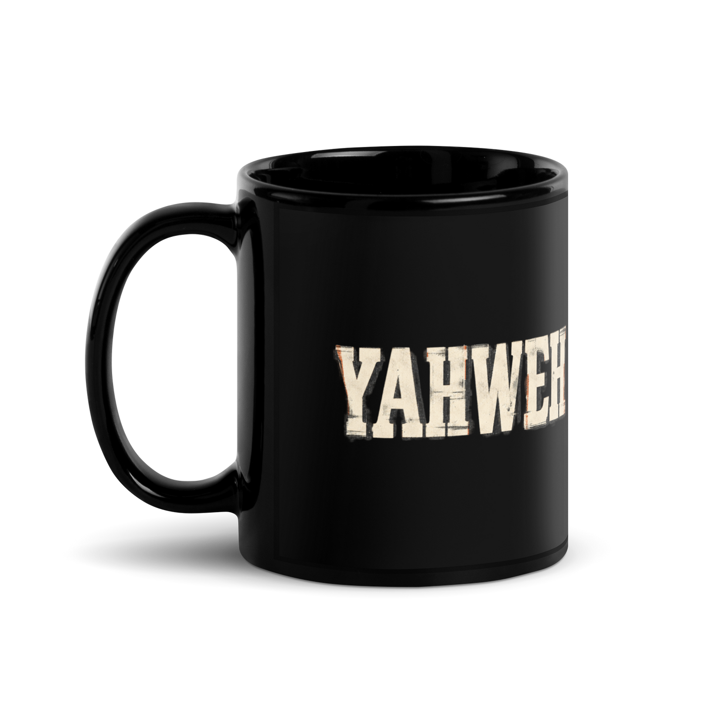 Christ the King black Christian coffee mug by Gospel Noir, left-side product view.