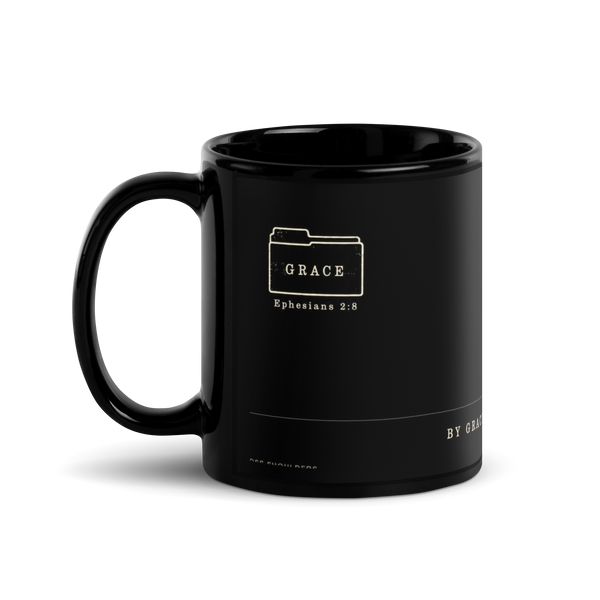 Filed Under Grace Ephesians 2:8 Black Christian Mug – 11 oz — black, left-handle view