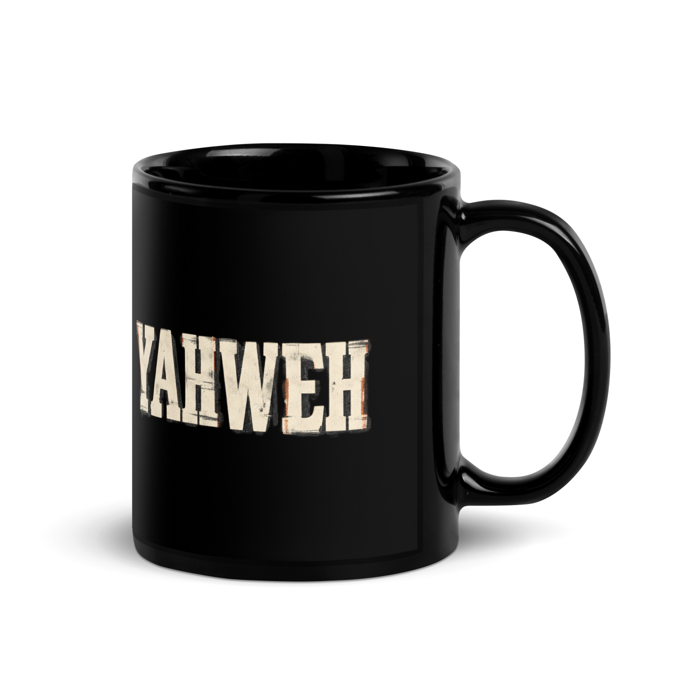 Christ the King black Christian coffee mug by Gospel Noir, right-side product view.