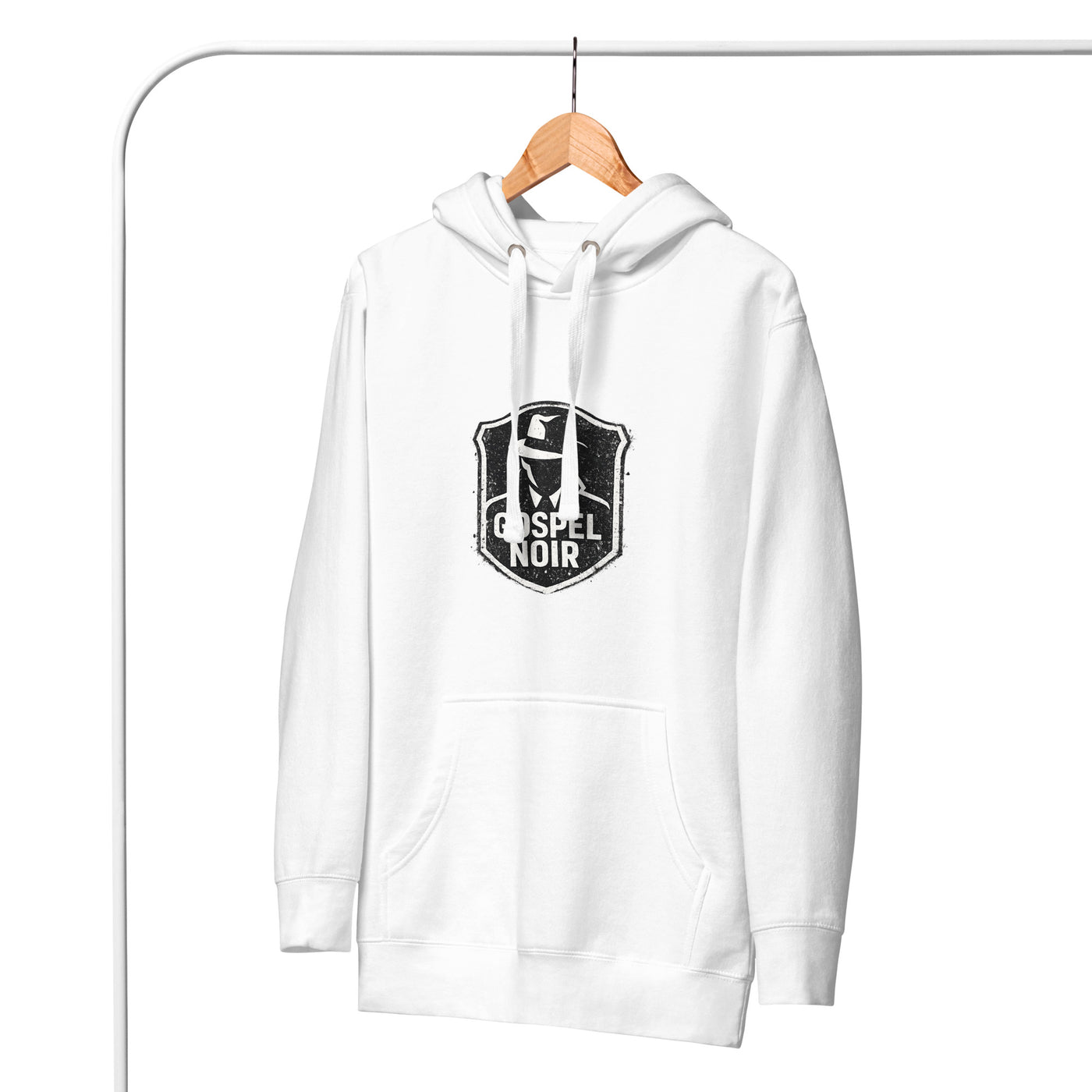 Gospel Noir Evidence Hoodie – Christian Streetwear Pullover — white, front view 2