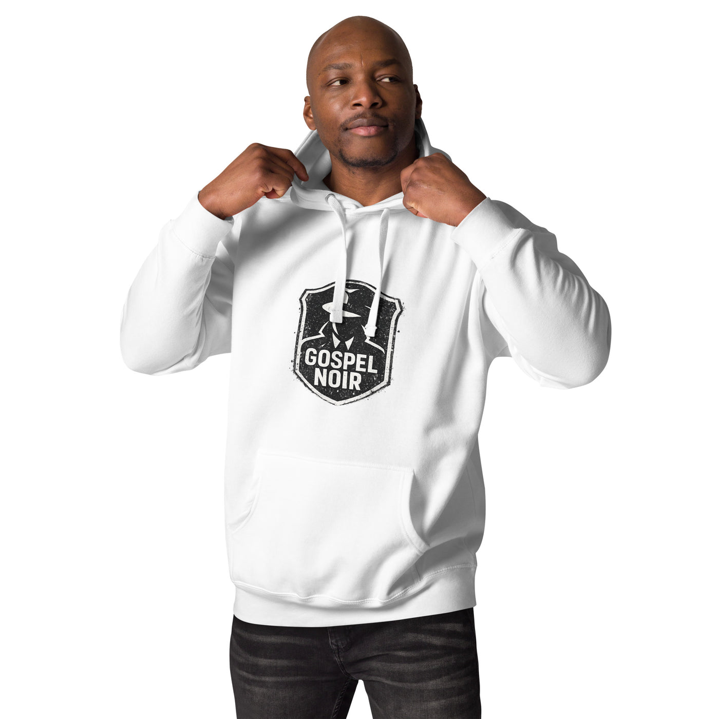 Gospel Noir Evidence Hoodie – Christian Streetwear Pullover — white, product mockup