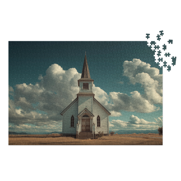 Christian Church 1000-piece jigsaw puzzle with metal tin and faith-based church artwork.