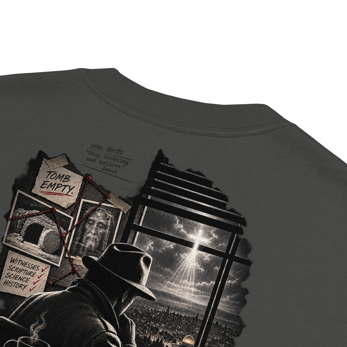Gospel Noir Oversized Faded Christian T-Shirt — faded coal, product detail