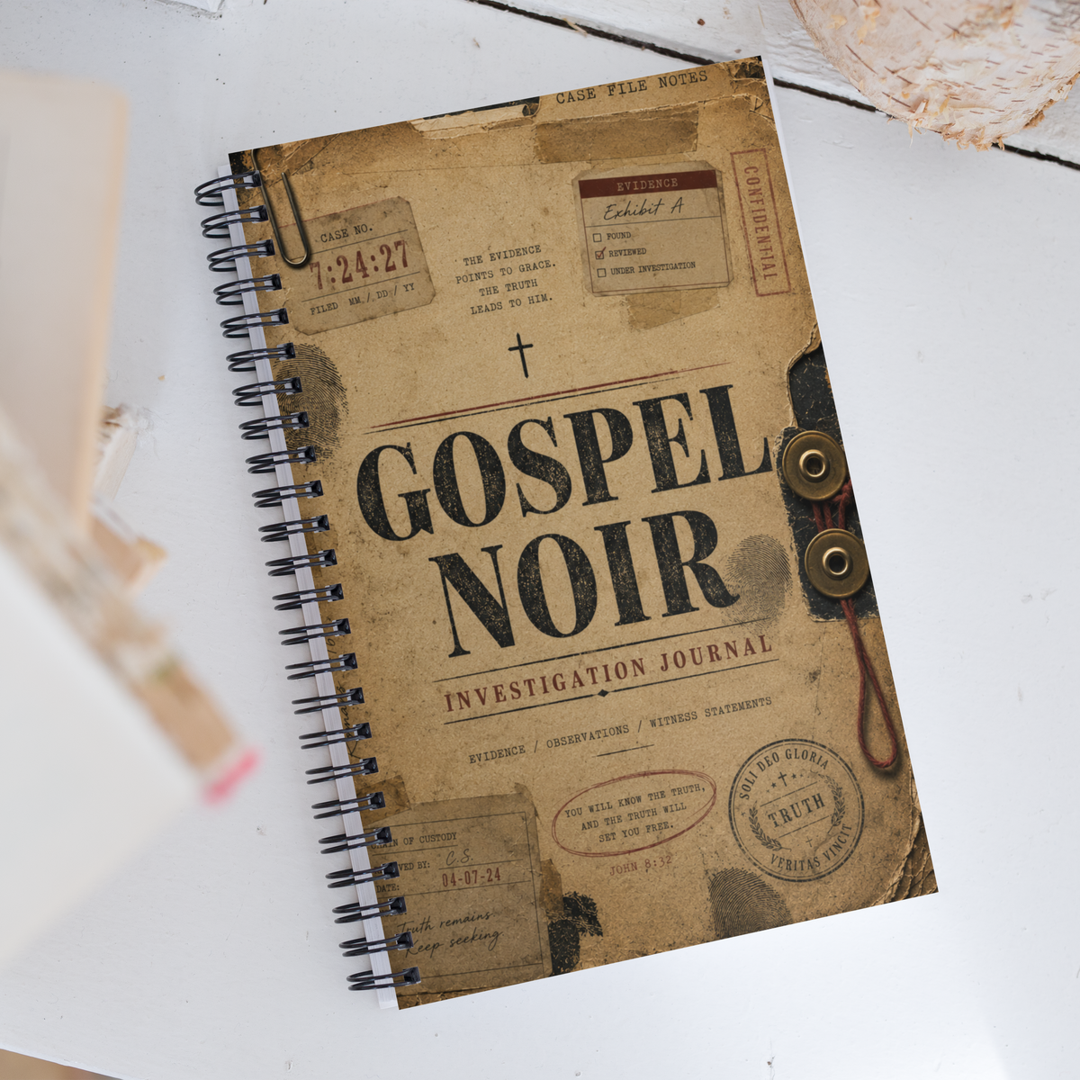 Gospel Noir Investigation Journal – Dotted Spiral Notebook — lifestyle view