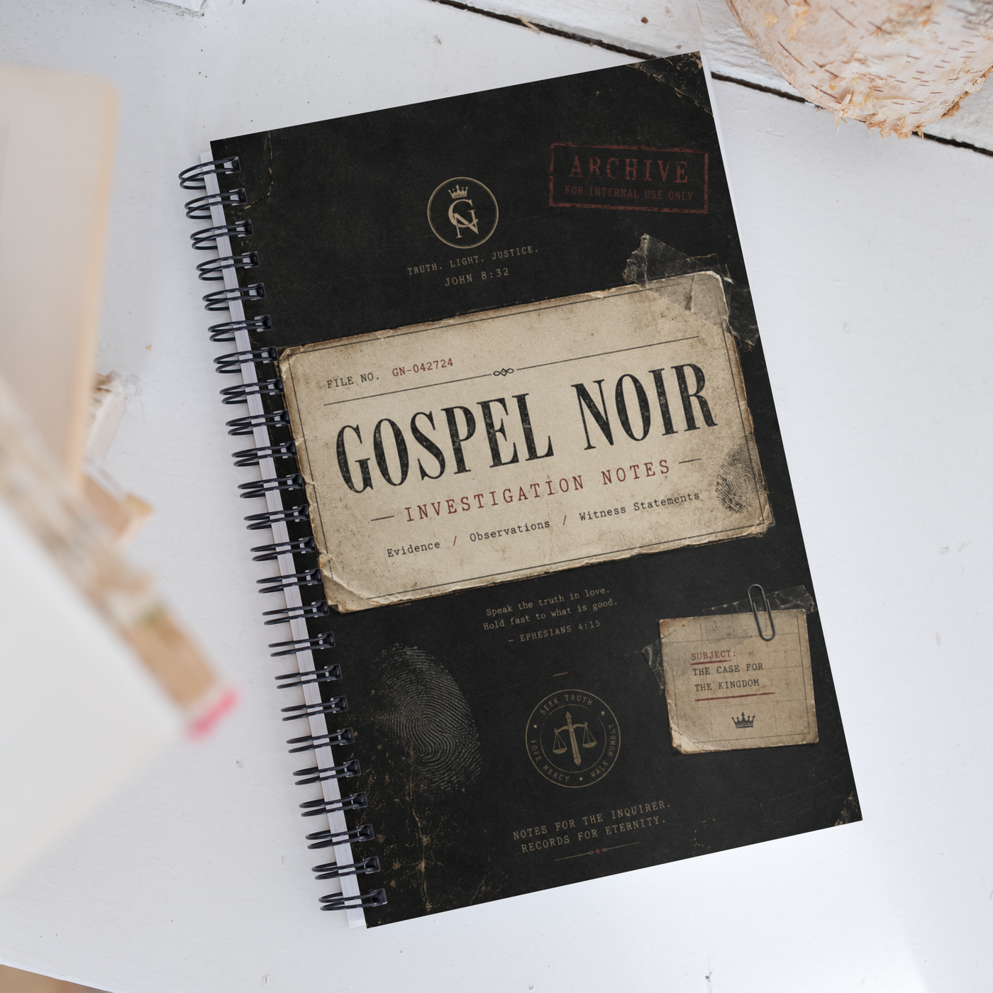 Gospel Noir Investigation Notes – Dotted Spiral Notebook — black, front view