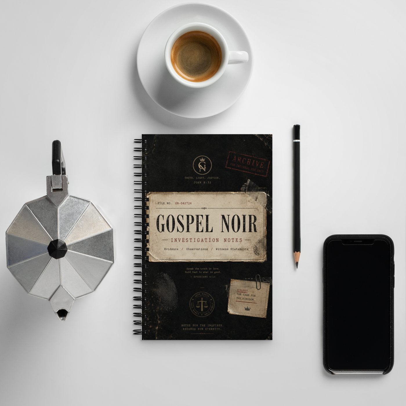 Gospel Noir Investigation Notes – Dotted Spiral Notebook — product view