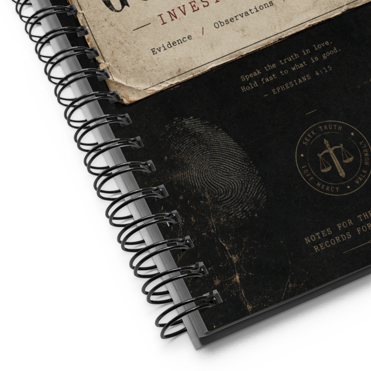 Gospel Noir Investigation Notes – Dotted Spiral Notebook — design detail