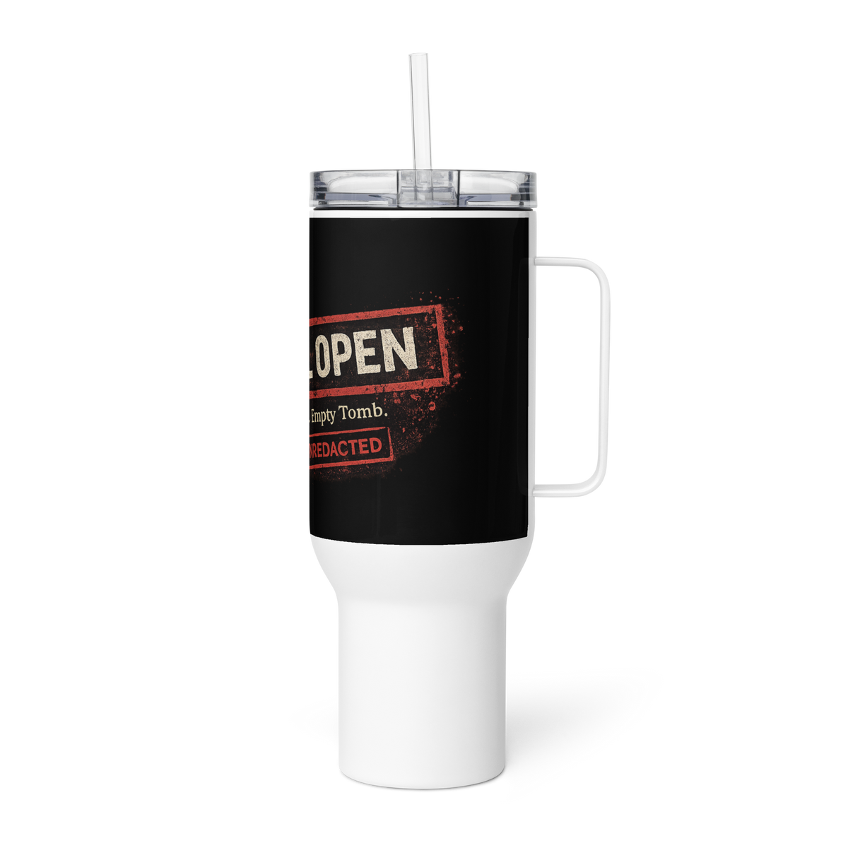 Case Not Closed 40 oz Christian travel mug — white, left-side view