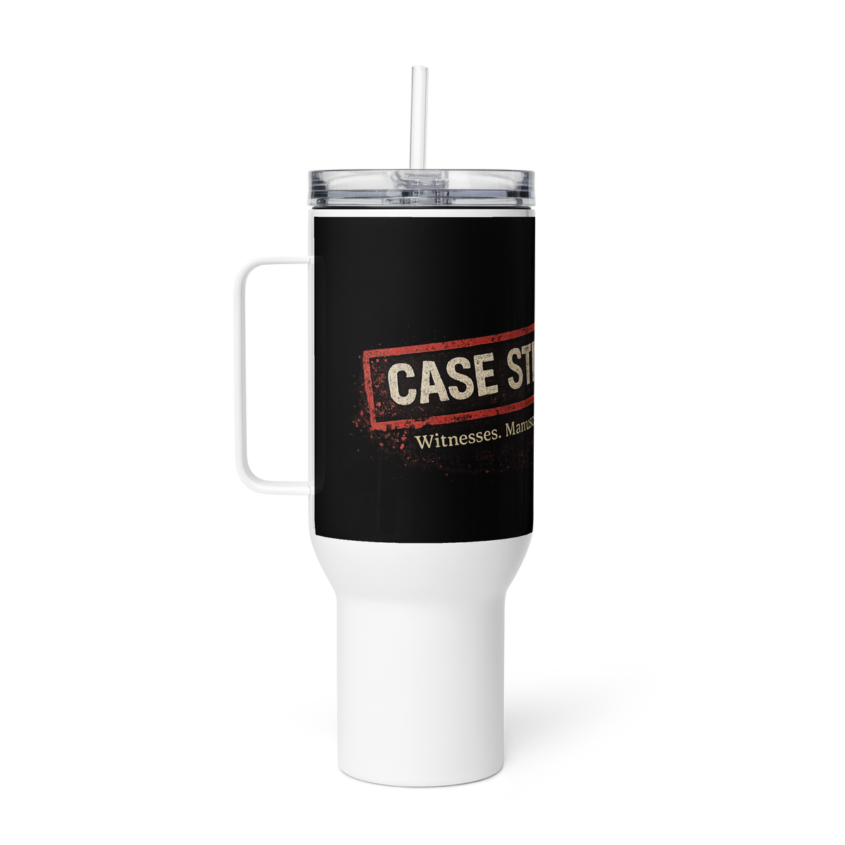 Case Not Closed 40 oz Christian travel mug — white, right-side view