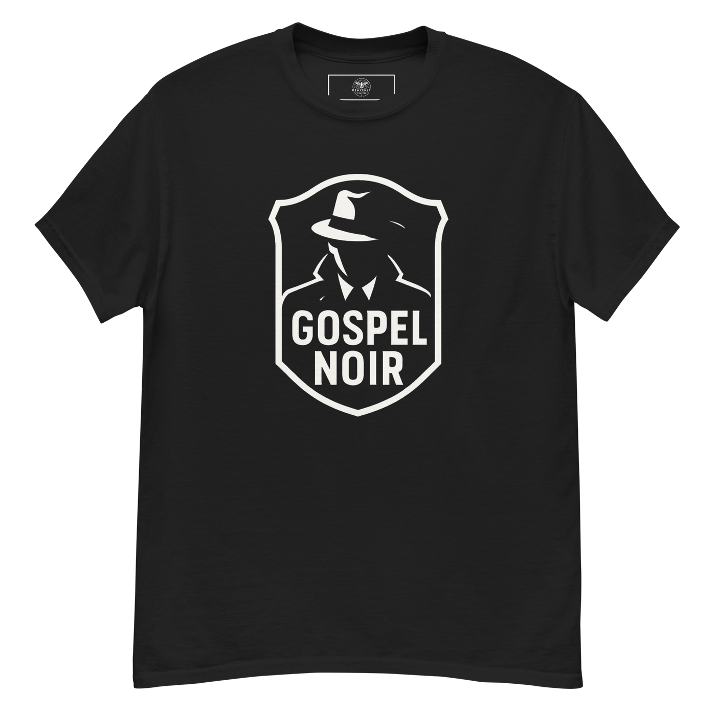 Gospel Noir Logo T-Shirt – Black Christian Streetwear Tee — white, front view