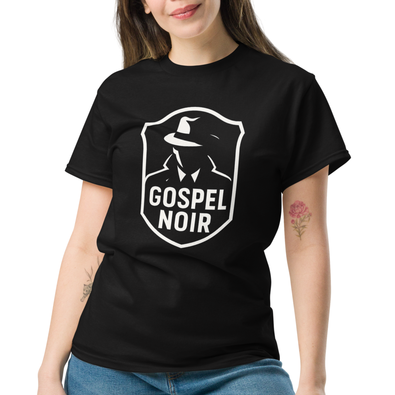 Gospel Noir Logo T-Shirt – Black Christian Streetwear Tee — black, front view 3