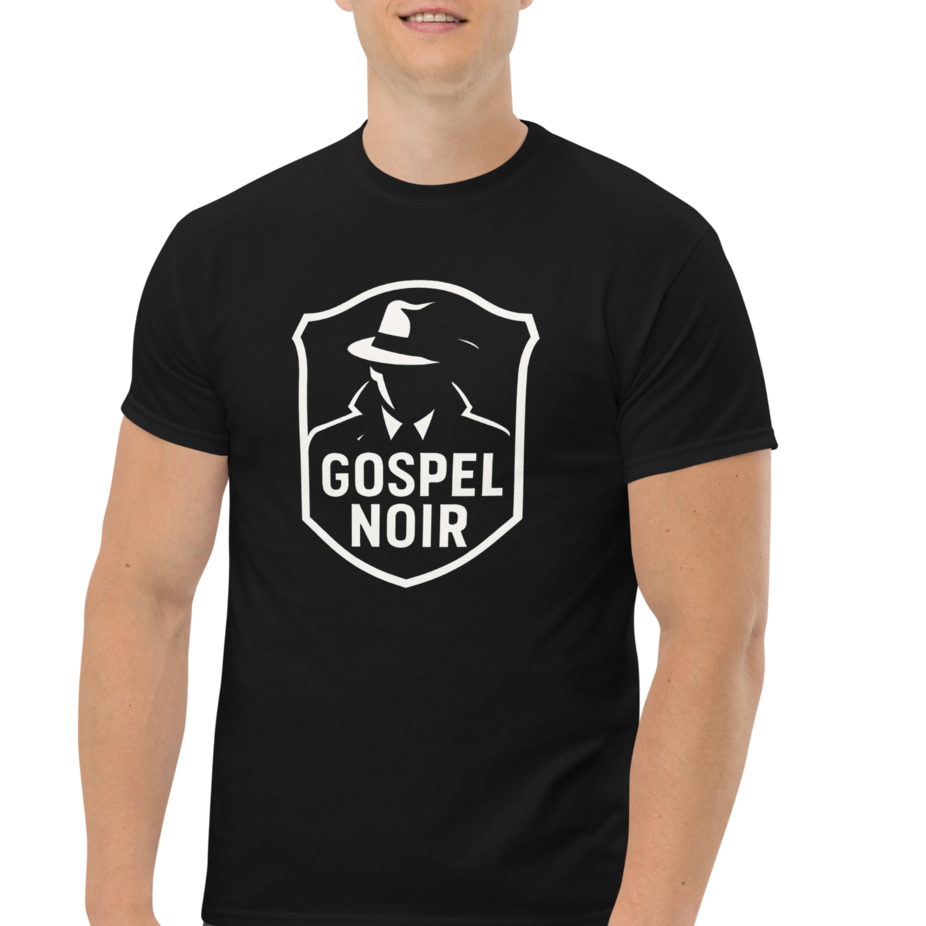 Gospel Noir Logo T-Shirt – Black Christian Streetwear Tee — black, front view 4
