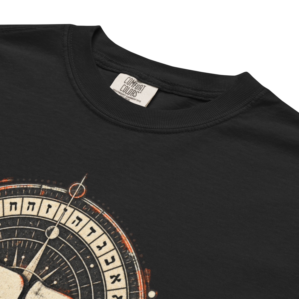 Hebrews Christian Heavyweight Garment-Dyed T-Shirt — black, product details. Gospel Noir Christian T-shirt by Heavenly Crafted, faith-based apparel for men and women