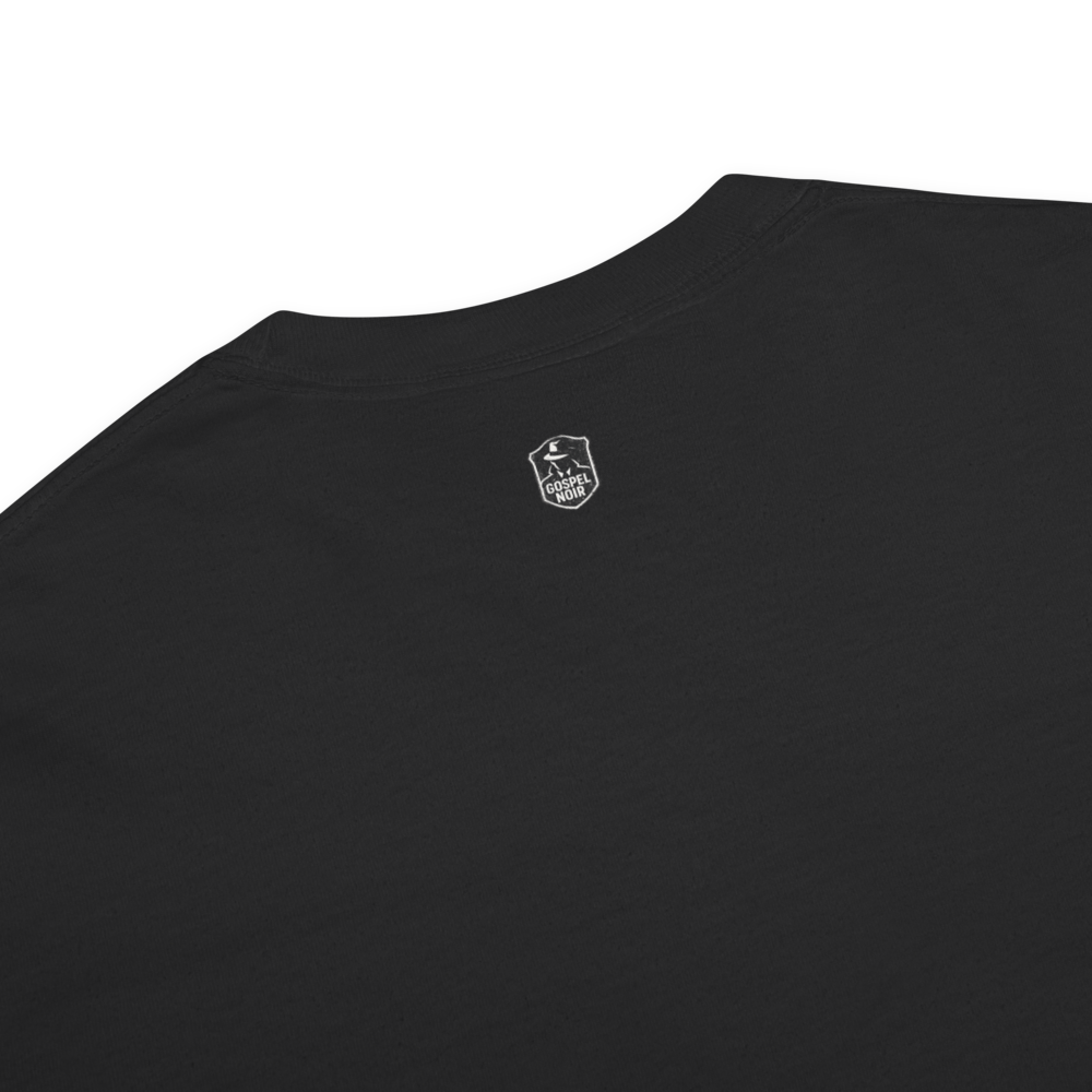 The Case Is Still Open Christian Heavyweight T-Shirt — black, product details. Gospel Noir Christian T-shirt by Heavenly Crafted, Bible verse shirt