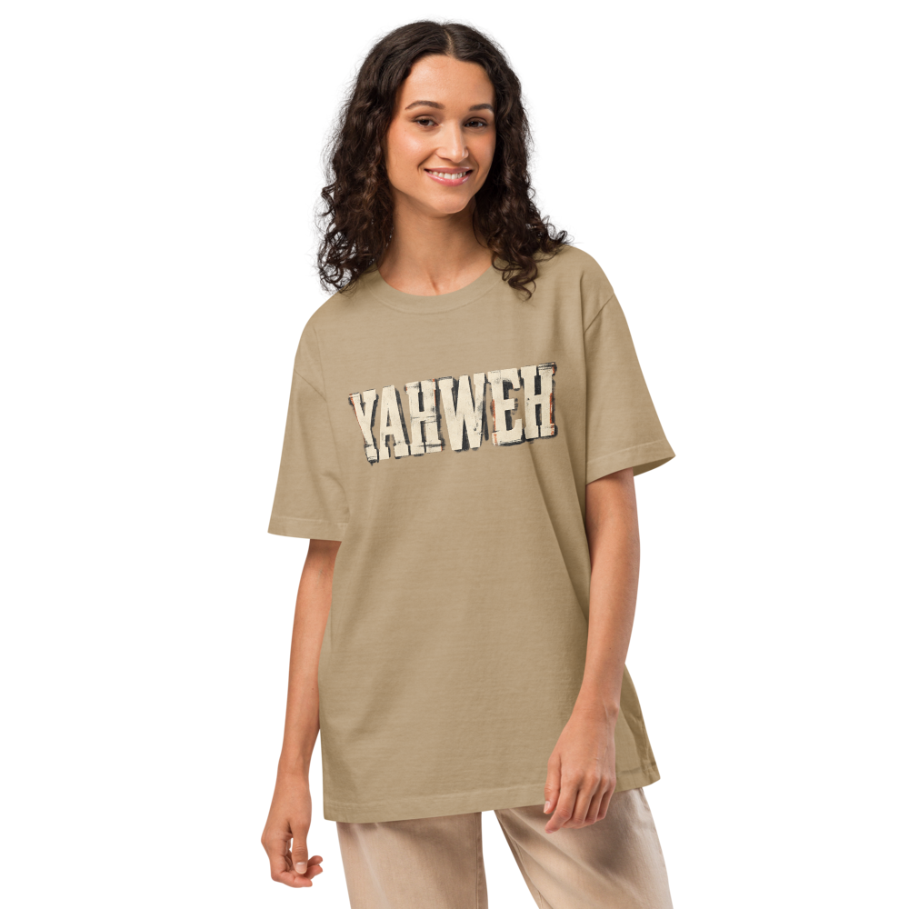 Yahweh Christian Oversized T-Shirt — Sacred Name Archive Edition — front. Gospel Noir Christian T-shirt by Heavenly Crafted, film noir Christian apparel