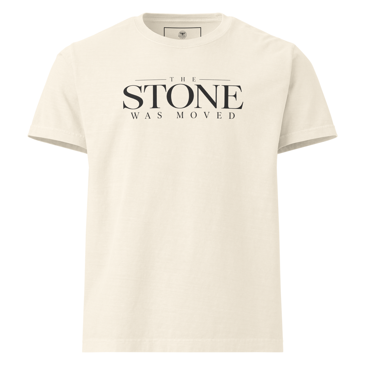 The Stone Was Gone by Morning Christian resurrection oversized T-shirt by Gospel Noir, front view.