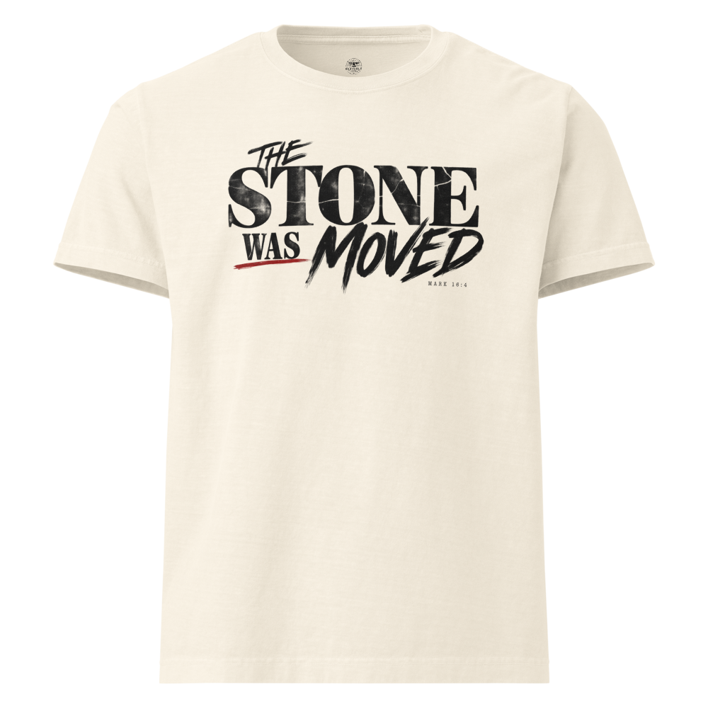 The Stone Was Gone by Morning Christian oversized T-shirt — vintage white, front view