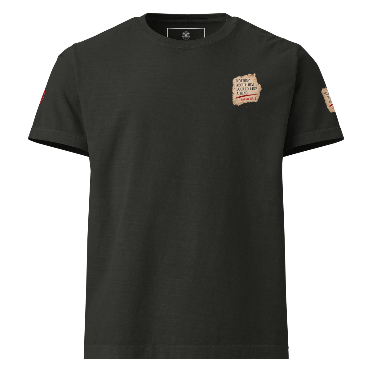 The King Came Quietly Christian Christmas oversized T-shirt — washed black, front view