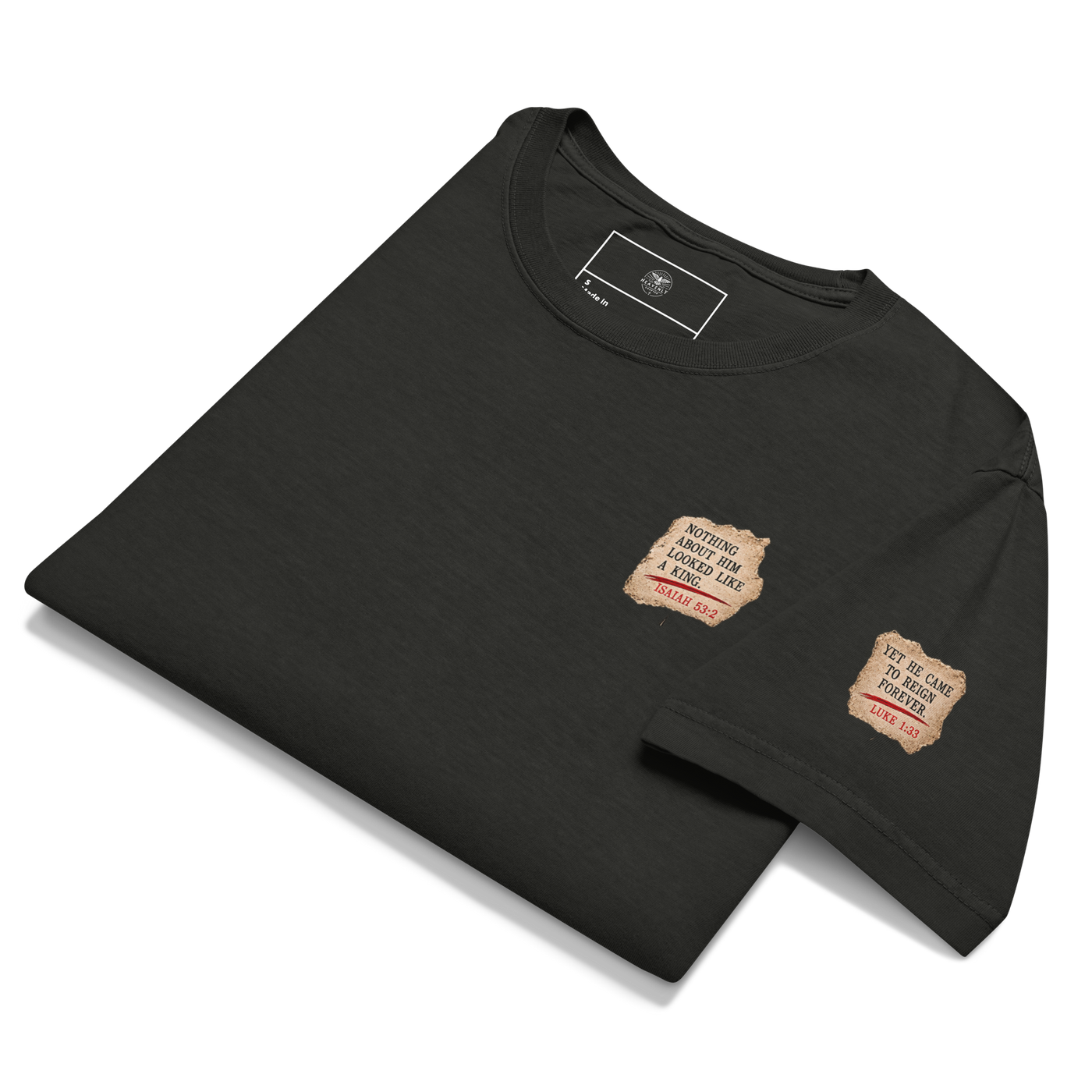 The King Came Quietly Christian Christmas oversized T-shirt — washed black, alternate front view