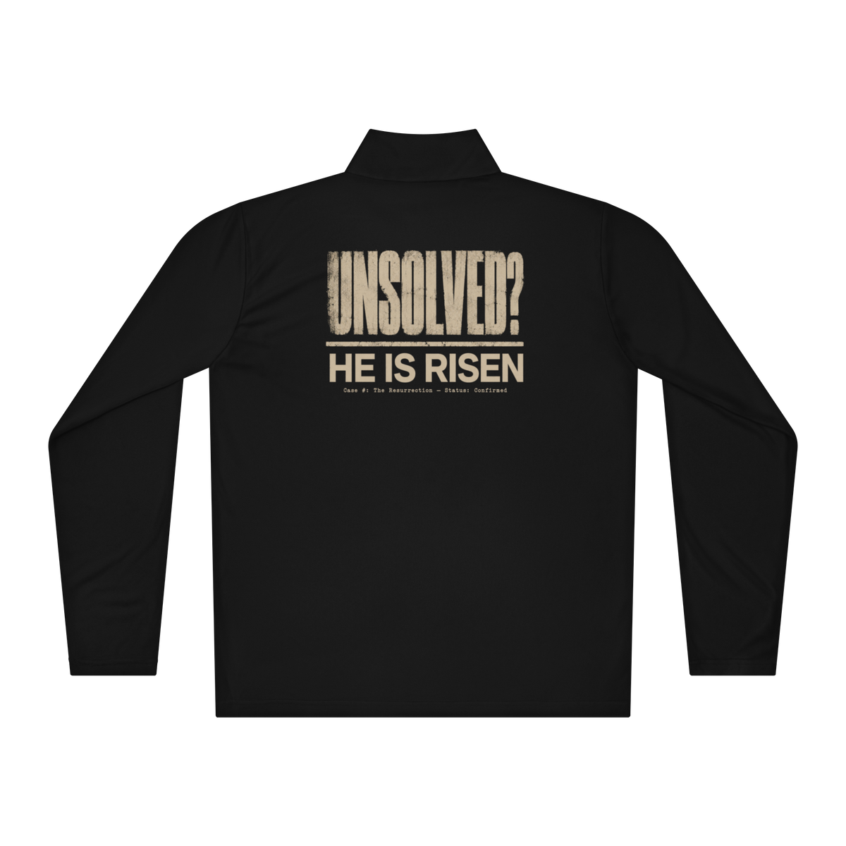 Fingerprint Cross Christian Quarter-Zip Pullover — black, back view