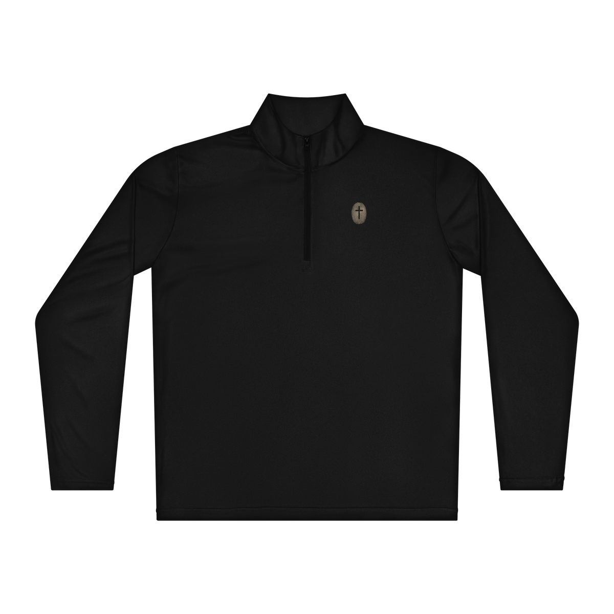 Fingerprint Cross Christian Quarter-Zip Pullover — black, product view