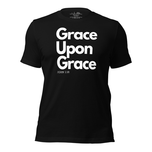 Grace Upon Grace John 1:16 Black Christian T-Shirt — black, product mockup