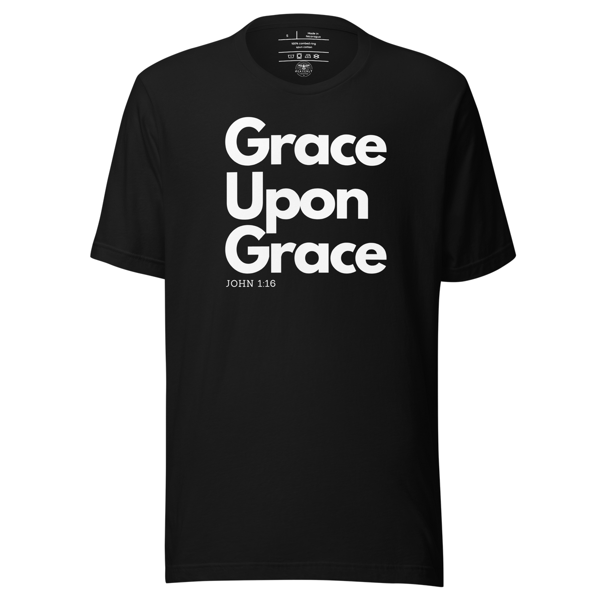 Grace Upon Grace John 1:16 Black Christian T-Shirt — black, front view