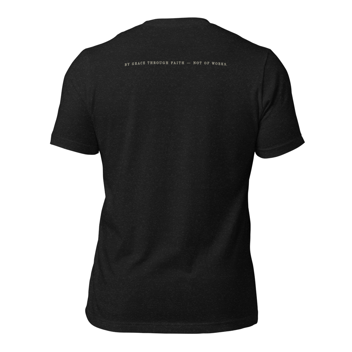 Filed Under Grace Ephesians 2:8 Christian T-Shirt — vintage black, hanging view