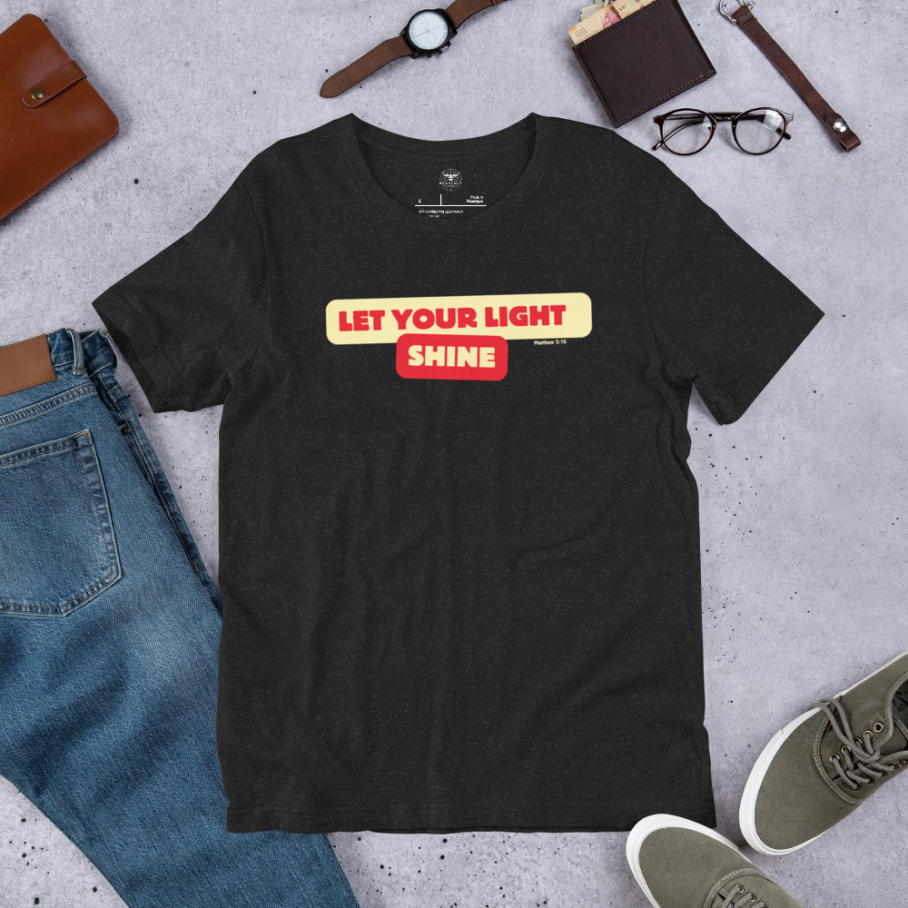 Bold Shine Matthew 5:16 Black Heather Christian T-Shirt — black heather, front view