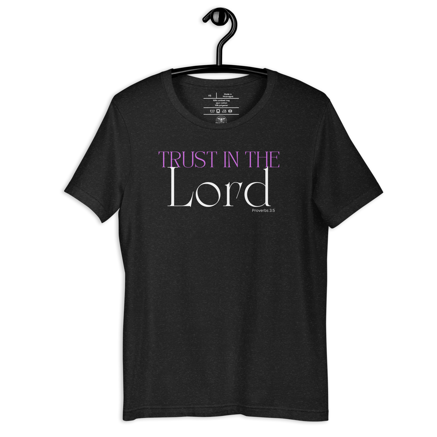 Trust in the Lord Proverbs 3:5 Christian T-Shirt — black heather, front and back views 2