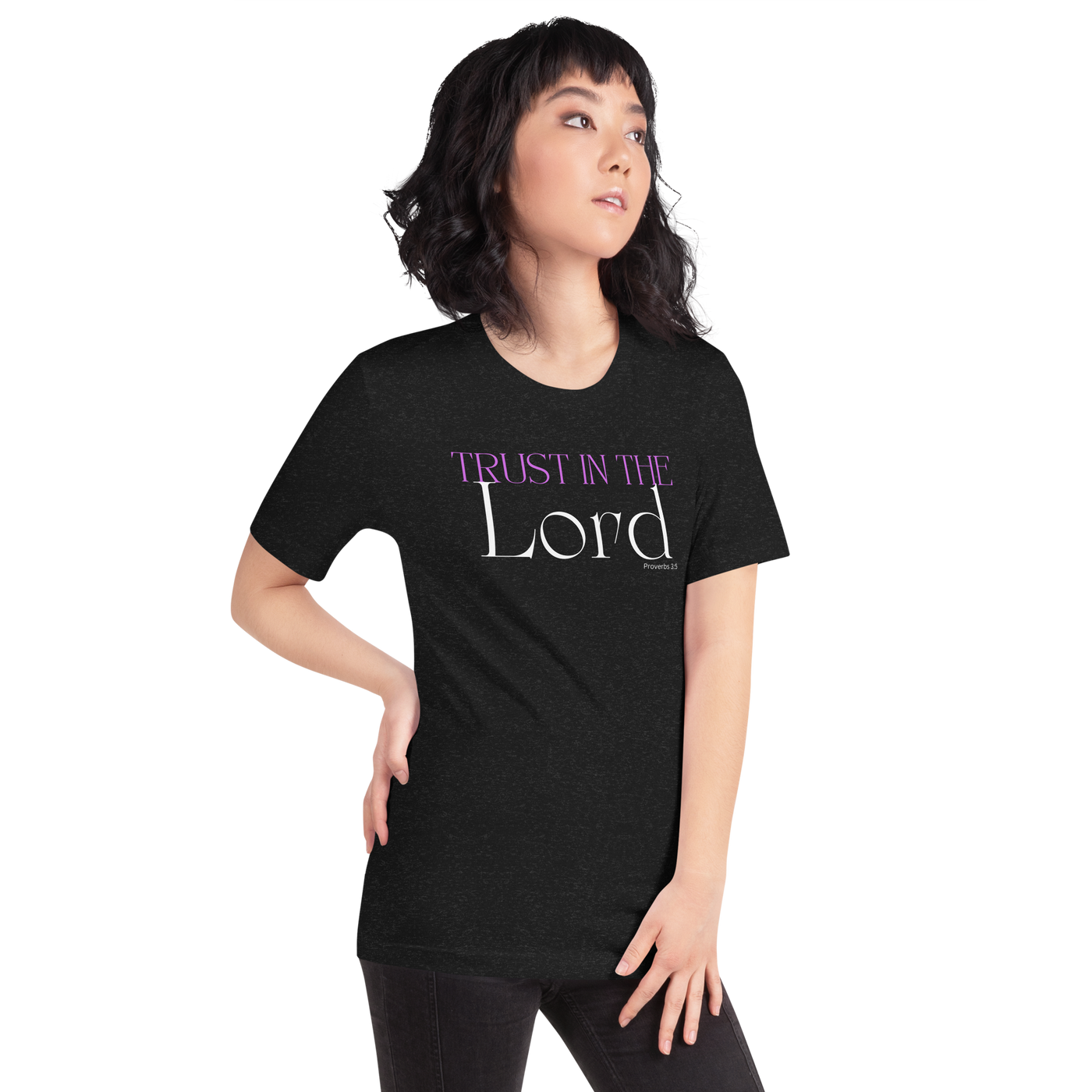 Trust in the Lord Proverbs 3:5 Christian T-Shirt — black heather, right-side view