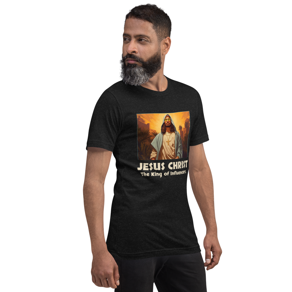 Jesus: King of Influencers Christian Graphic T-Shirt — black, front view 8