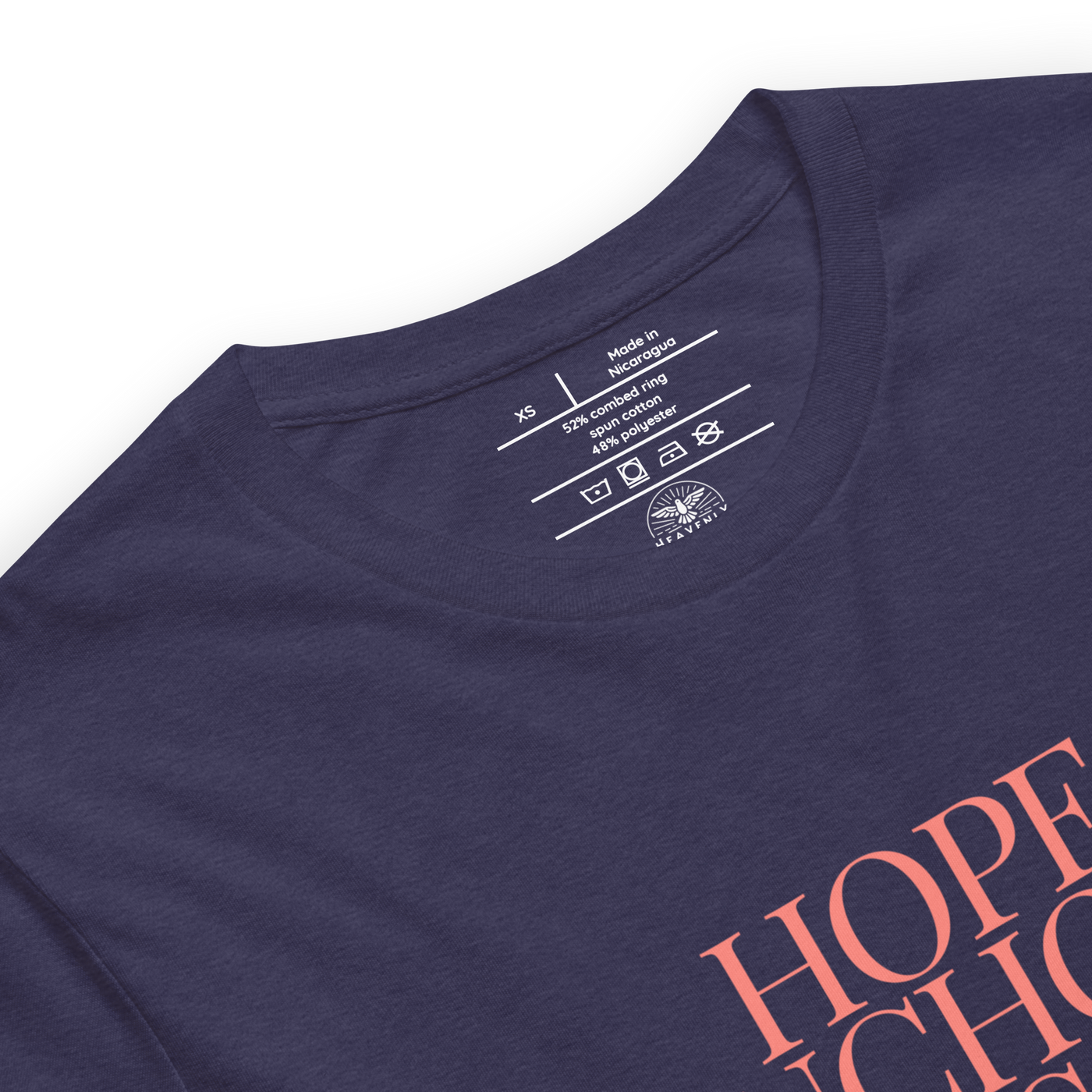 Hope Anchors the Soul Hebrews 6:19 Christian T-Shirt — navy, label and care detail