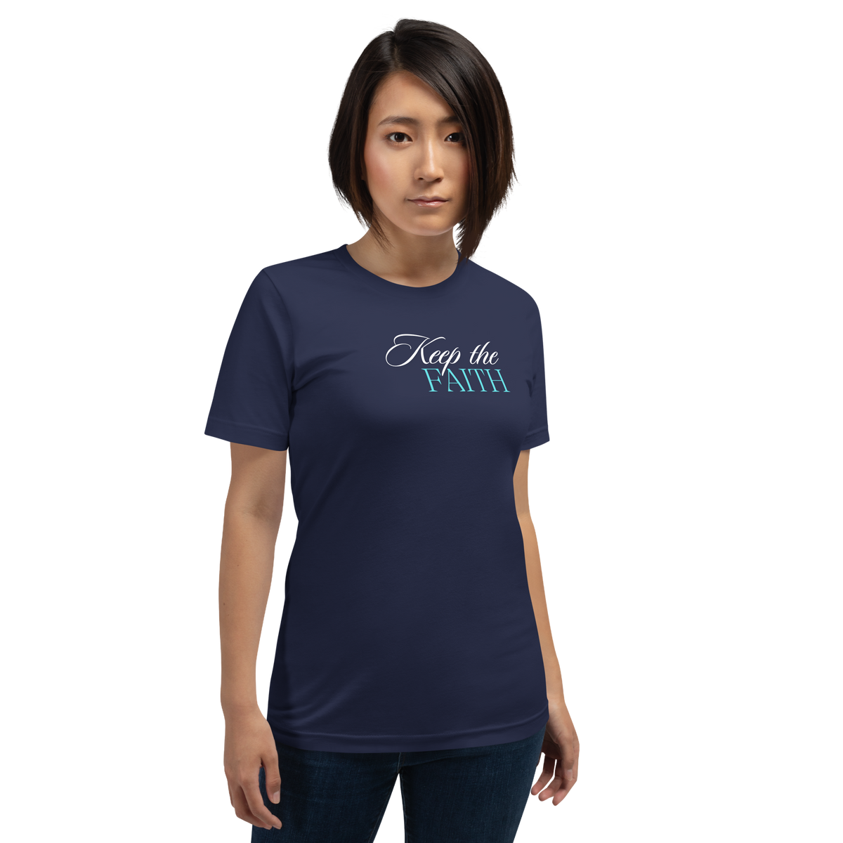 Keep the Faith Navy Christian T-Shirt — navy, shown on model