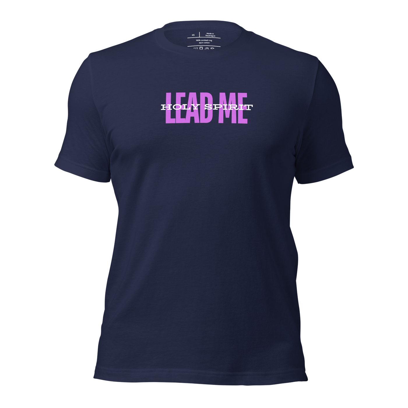 Holy Spirit Lead Me Romans 8:14 Christian T-Shirt — navy, product mockup