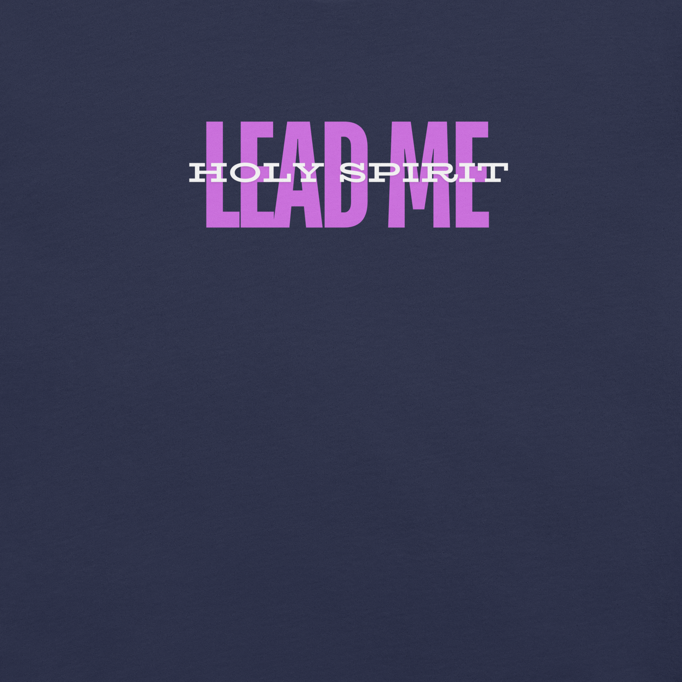 Holy Spirit Lead Me Romans 8:14 Christian T-Shirt — navy, label and care detail