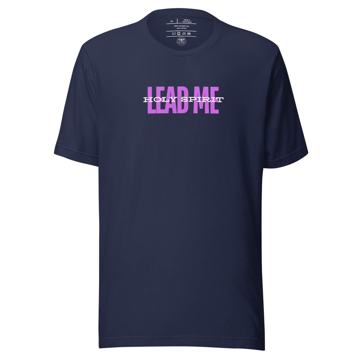 Holy Spirit Lead Me Romans 8:14 Christian T-Shirt — navy, front view