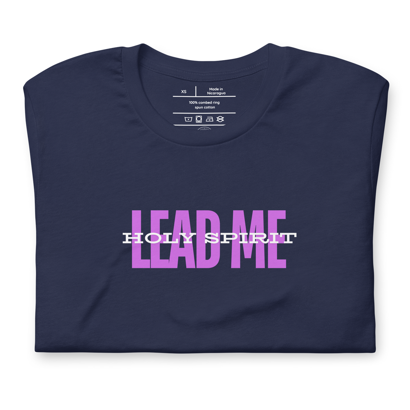 Holy Spirit Lead Me Romans 8:14 Christian T-Shirt — navy, folded view